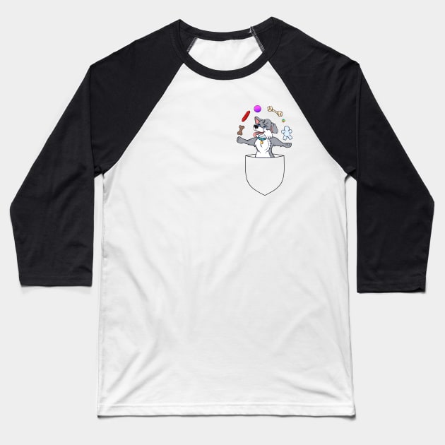 Juggling Pocket Puppy Baseball T-Shirt by Art by Deborah Camp